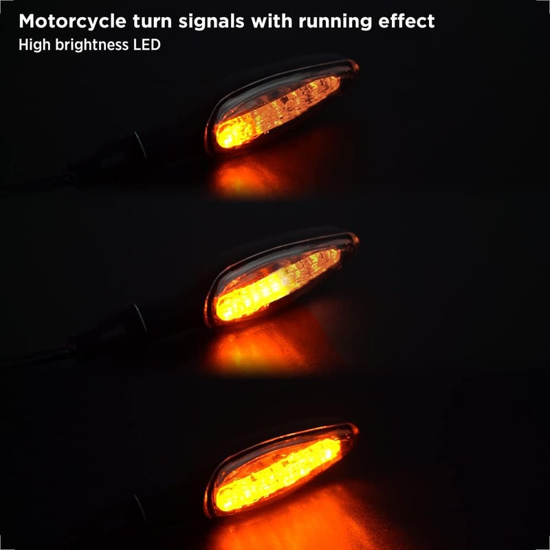 evermotor 2Pcs 12V Led Motorcycle Turn Signals：Yellow Tail Sequential Lights Running Aluminium Alloy Front ebike Indicators with E-mark for Honda,Ktm,Kawasaki,Suzuki - Image 5